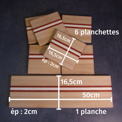 Ensemble de service : Planche + 6 planchettes de service en bois massif